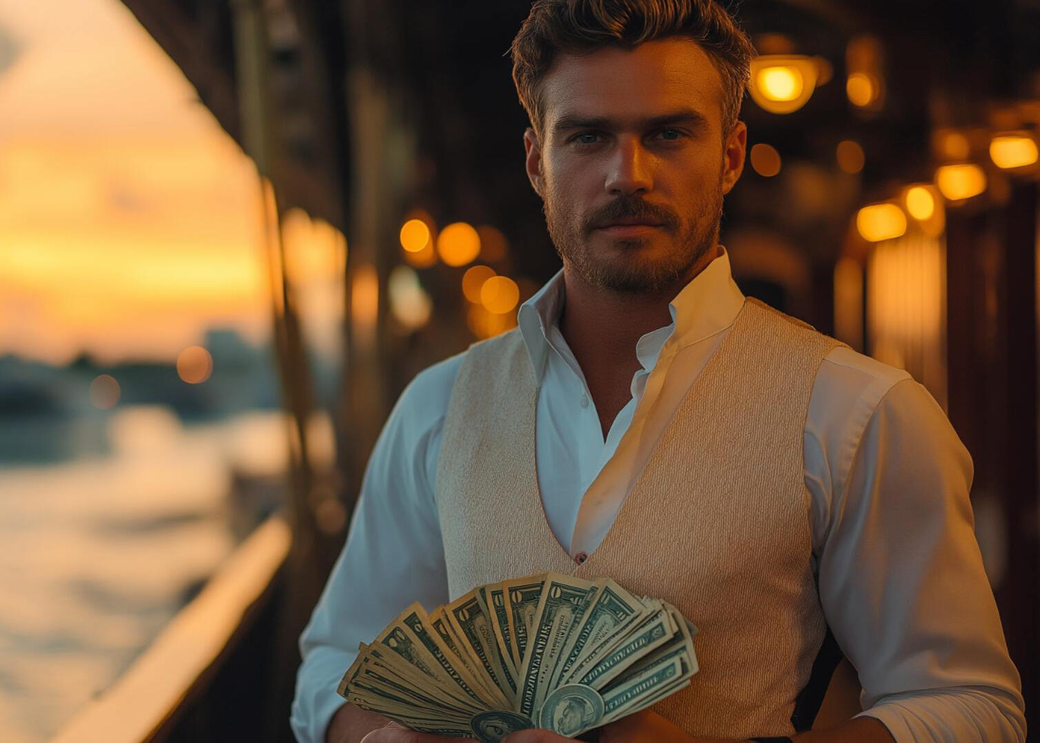 Casino Player on Boat Winning Hand on the Casino Boat